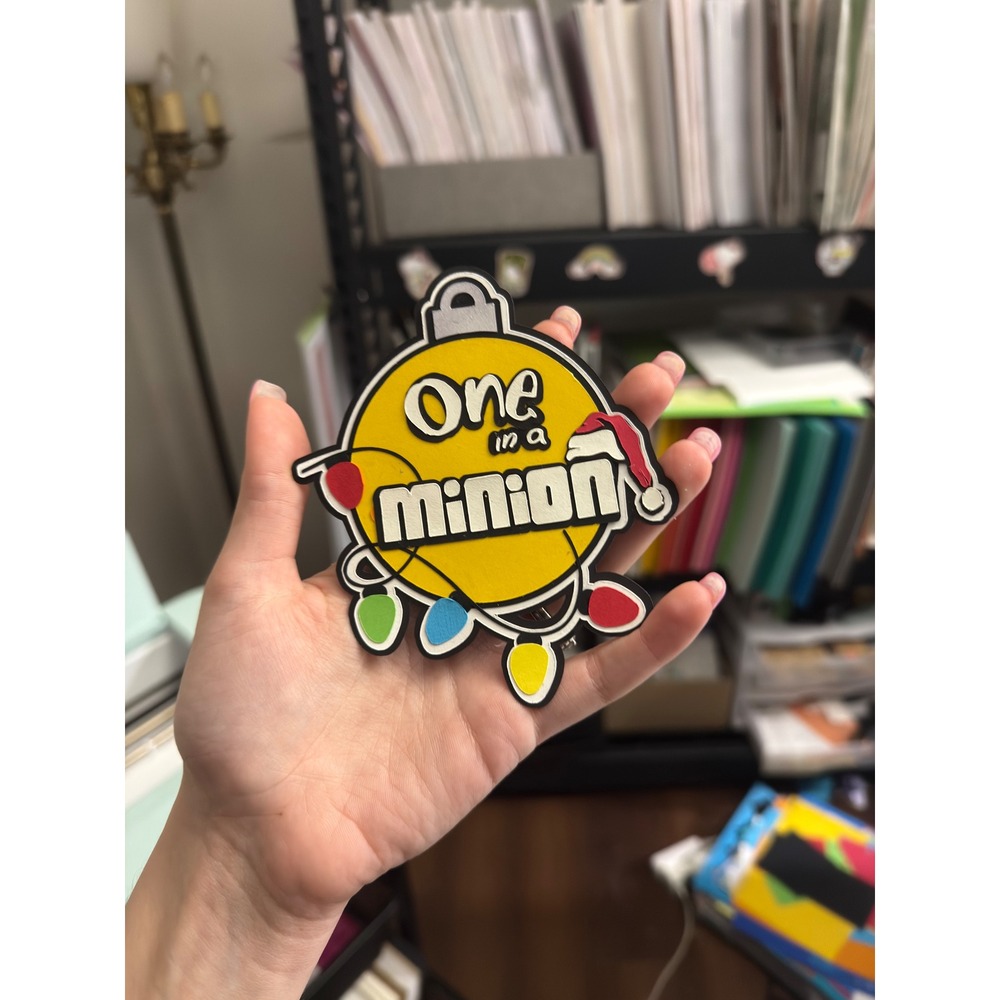 One in a Minion Christmas Scrapbook Title Die Cut Paper Piecing Ornament - Picture 3 of 3